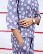 Grey Lilies Daisy Flowers Pyjama Sets (CS1v03)