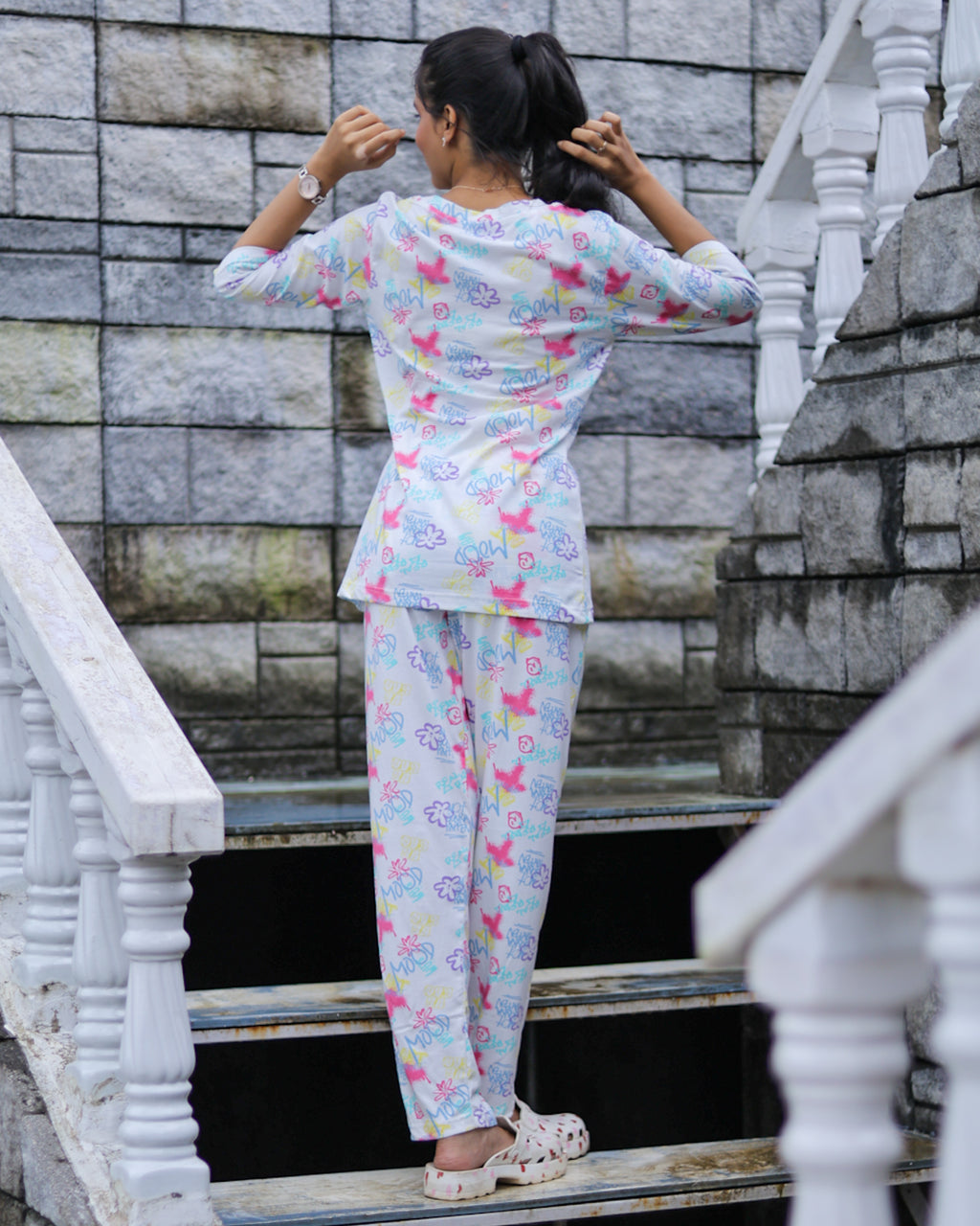 Designer Rainbow-White Pyjama Set (CS1v15)
