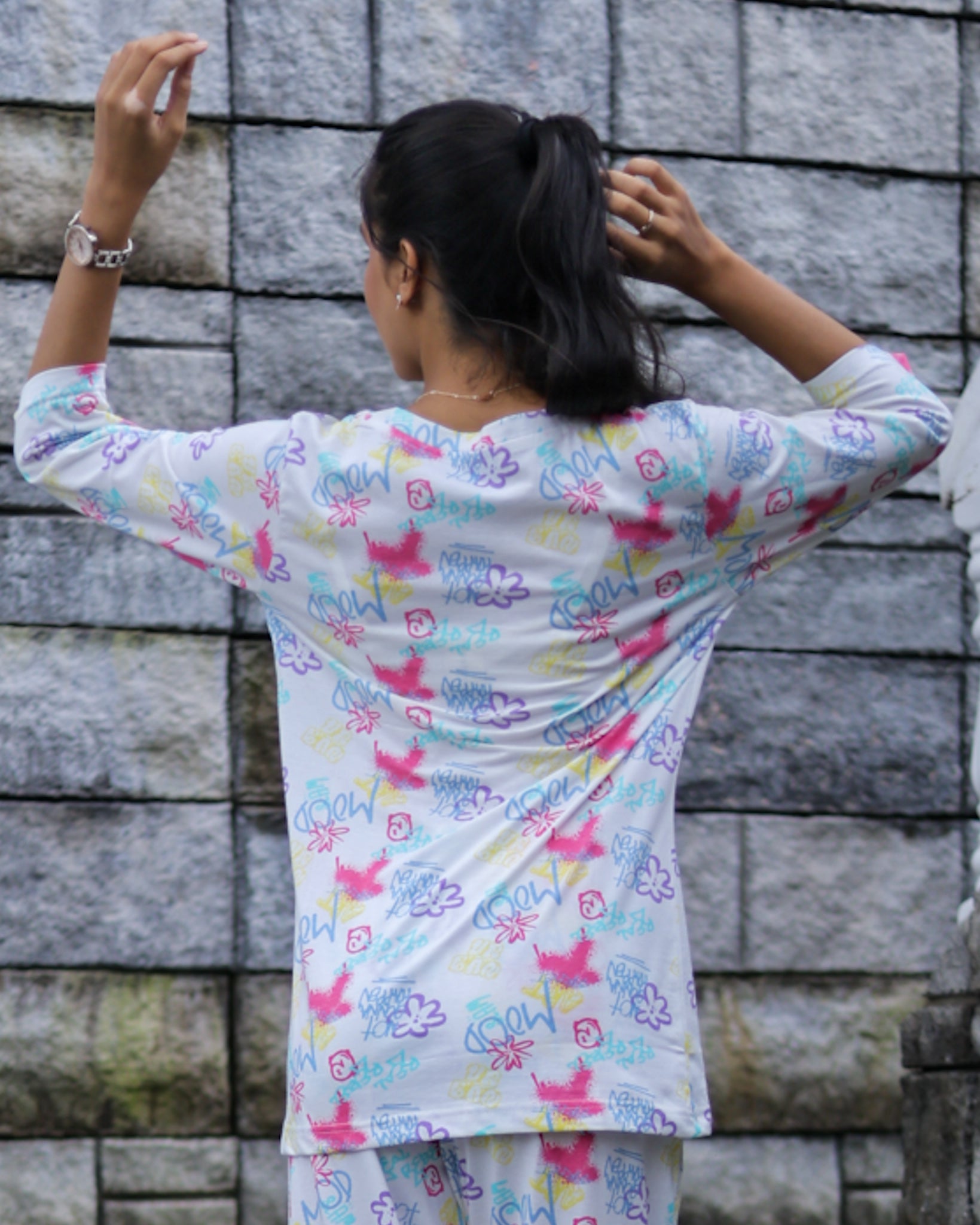 Designer Rainbow-White Pyjama Set (CS1v15)