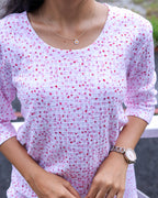 Ditsy Floral White-Pink Pyjama Set (CS1v16)