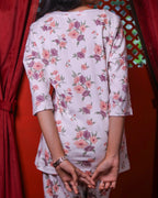 Flower Bunch White-Maroon Pyjama Set (CS1v08)