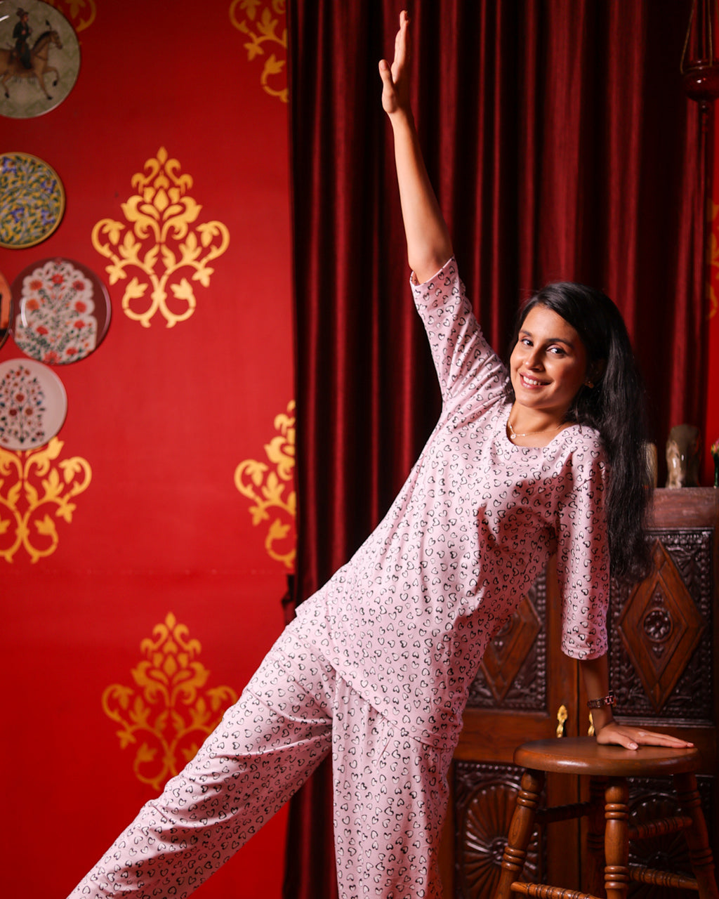 Soft Pink Small Heart Pyjama Sets (CS1v10)