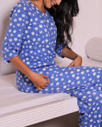 Blue-White Daisy Floral Print Pyjama Set (CS1v11)