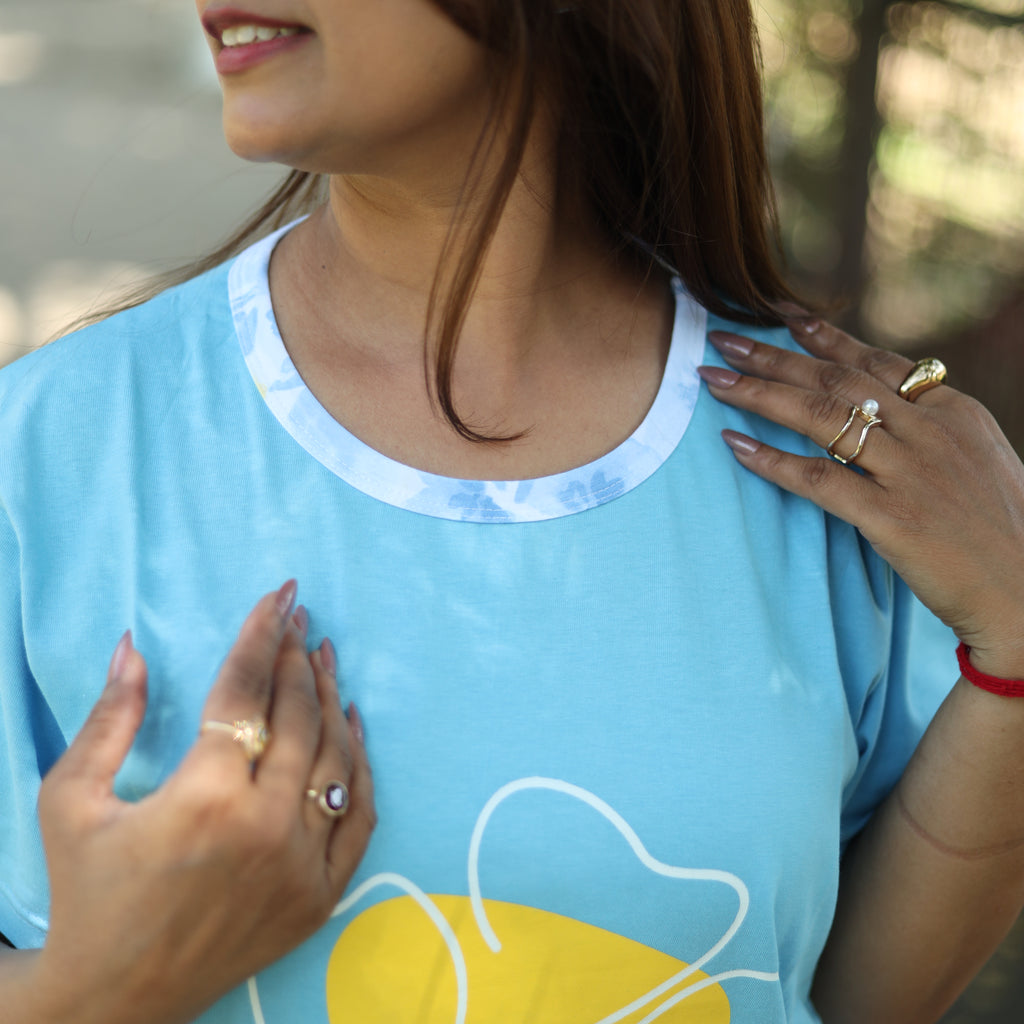 Sky Blue Long T-Shirt Pajama Set (LP2v10)