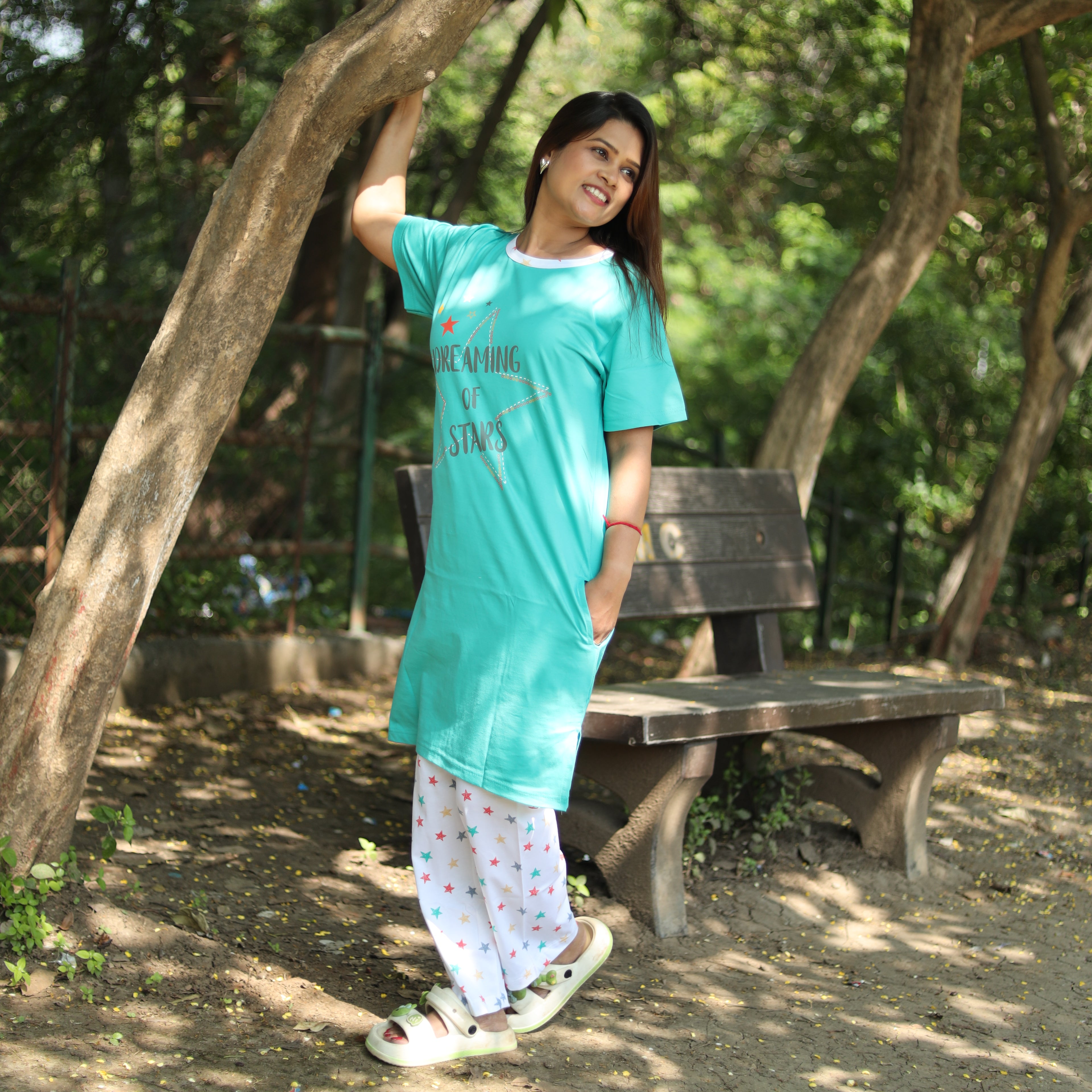 Dreaming Light Green Long T-Shirt Pajama Set (LP2v06)