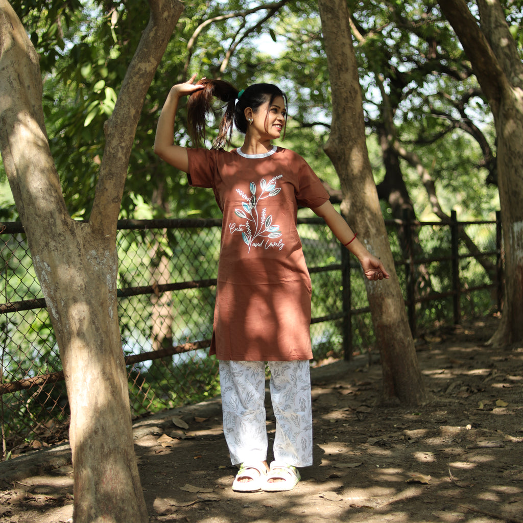 Cute & Lovely Coffee Long T-Shirt Pajama Set (LP2v05)