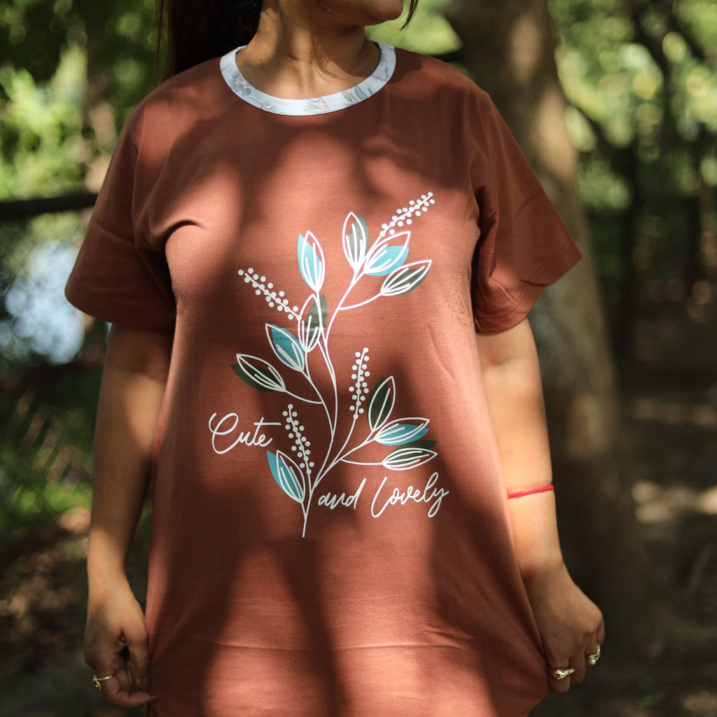 Cute & Lovely Coffee Long T-Shirt Pajama Set (LP2v05)