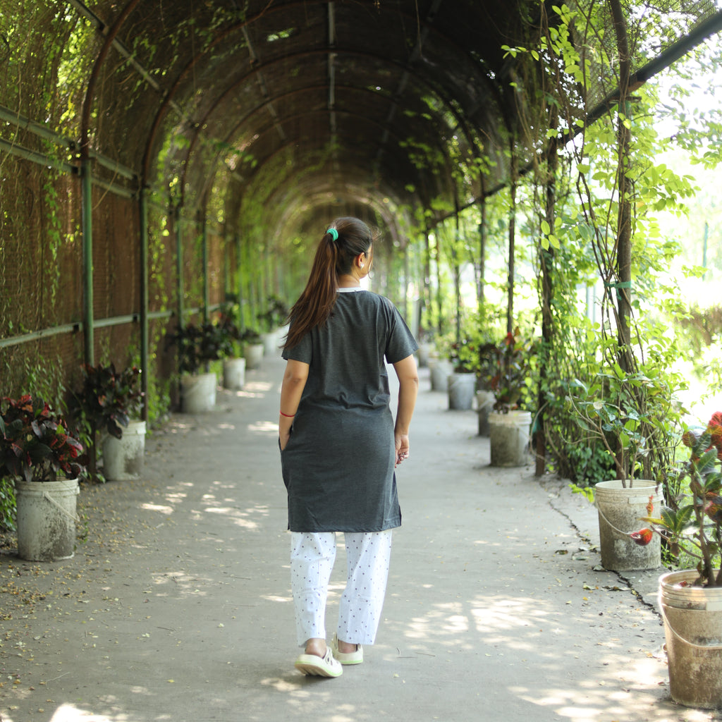 Perfect Dark Grey Long T-Shirt Pajama Set (LP2v02)