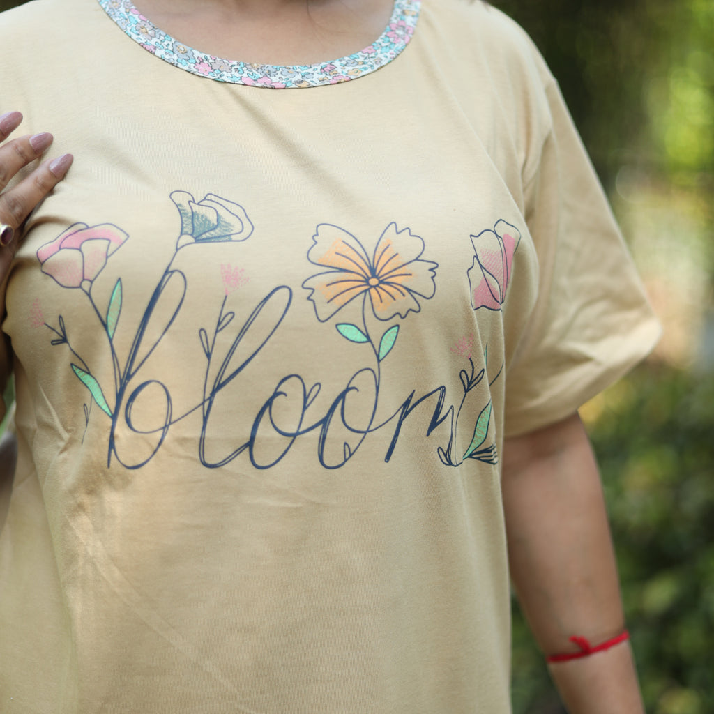 Bloom Skin Brown Long T-Shirt Pajama Set (LP2v04)