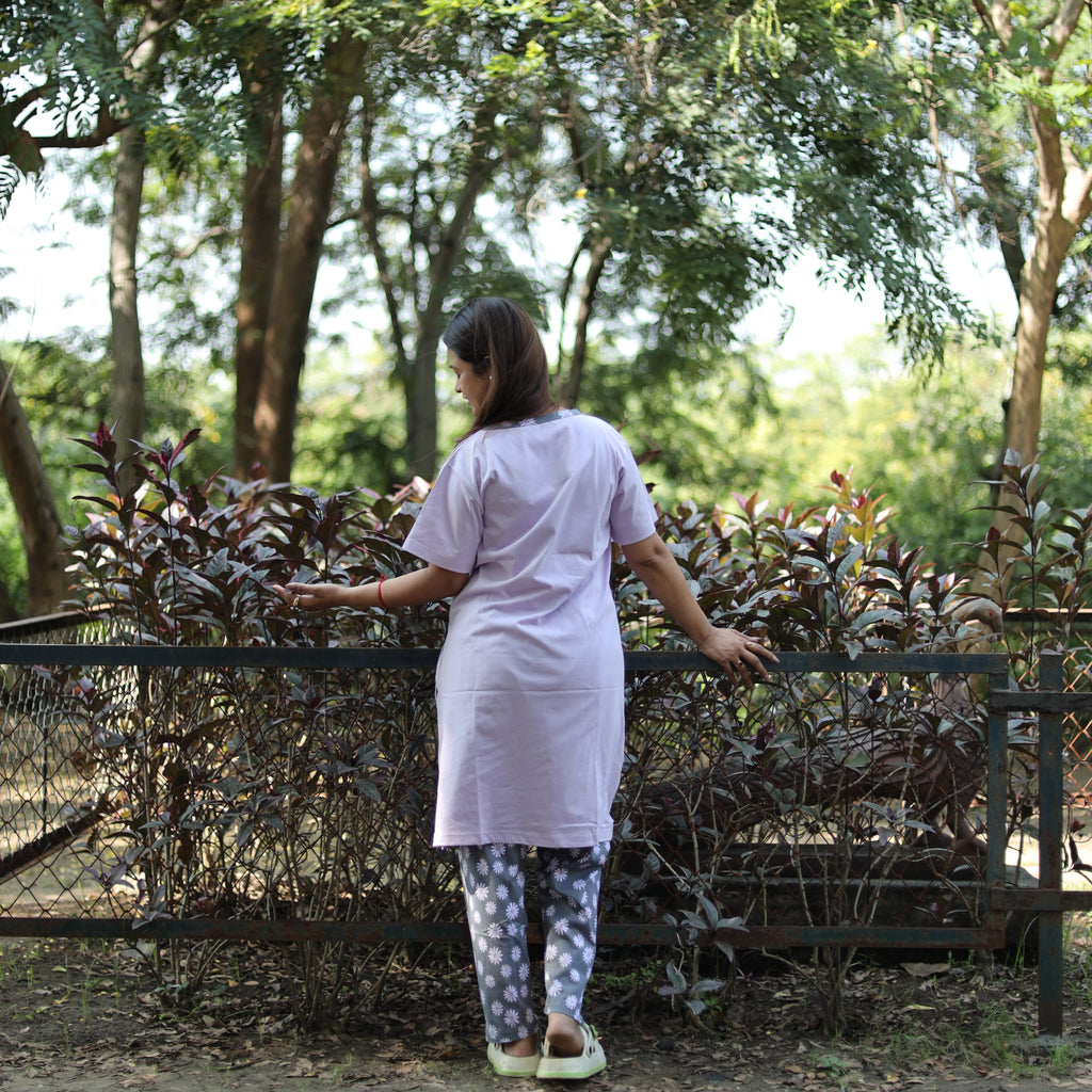 Beauty Purple Long T-Shirt Pajama Set (LP2v03)