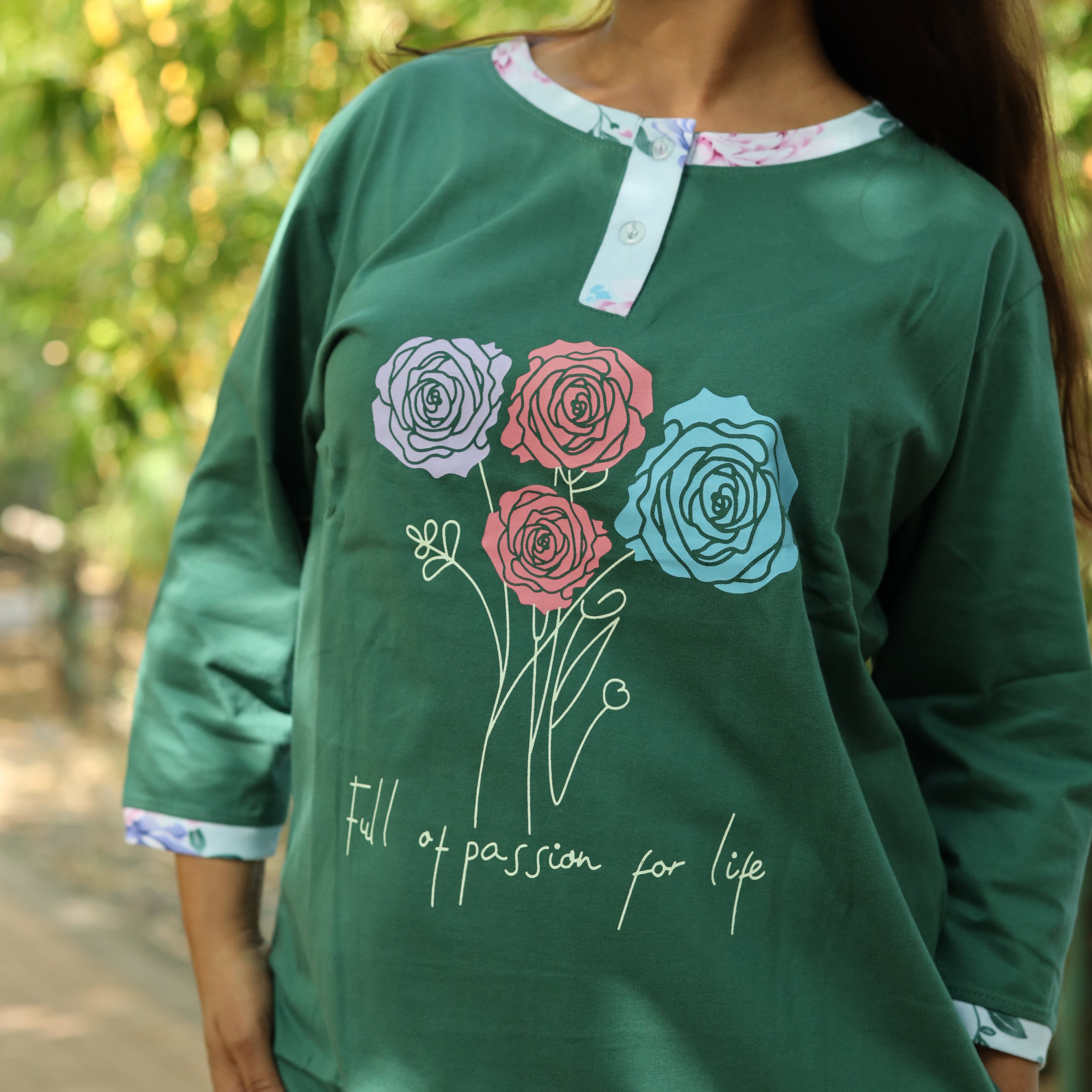 Dark Green Be Yourself Long T-Shirt Pyjama Set (LP3v04)