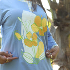 Sky Blue Florals Long T-Shirt Pajama Set (LP3V08)