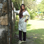 Off White Styled Long T-Shirt Pajama Set (LP3v05)