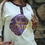 Off White Styled Long T-Shirt Pajama Set (LP3v05)