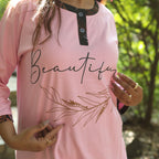 Beautiful Pink Long T-Shirt Pajama Set (LP3v07)