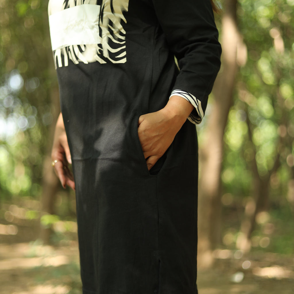 Black Happiness Long T-Shirt Pyjama Set (LP3v06)