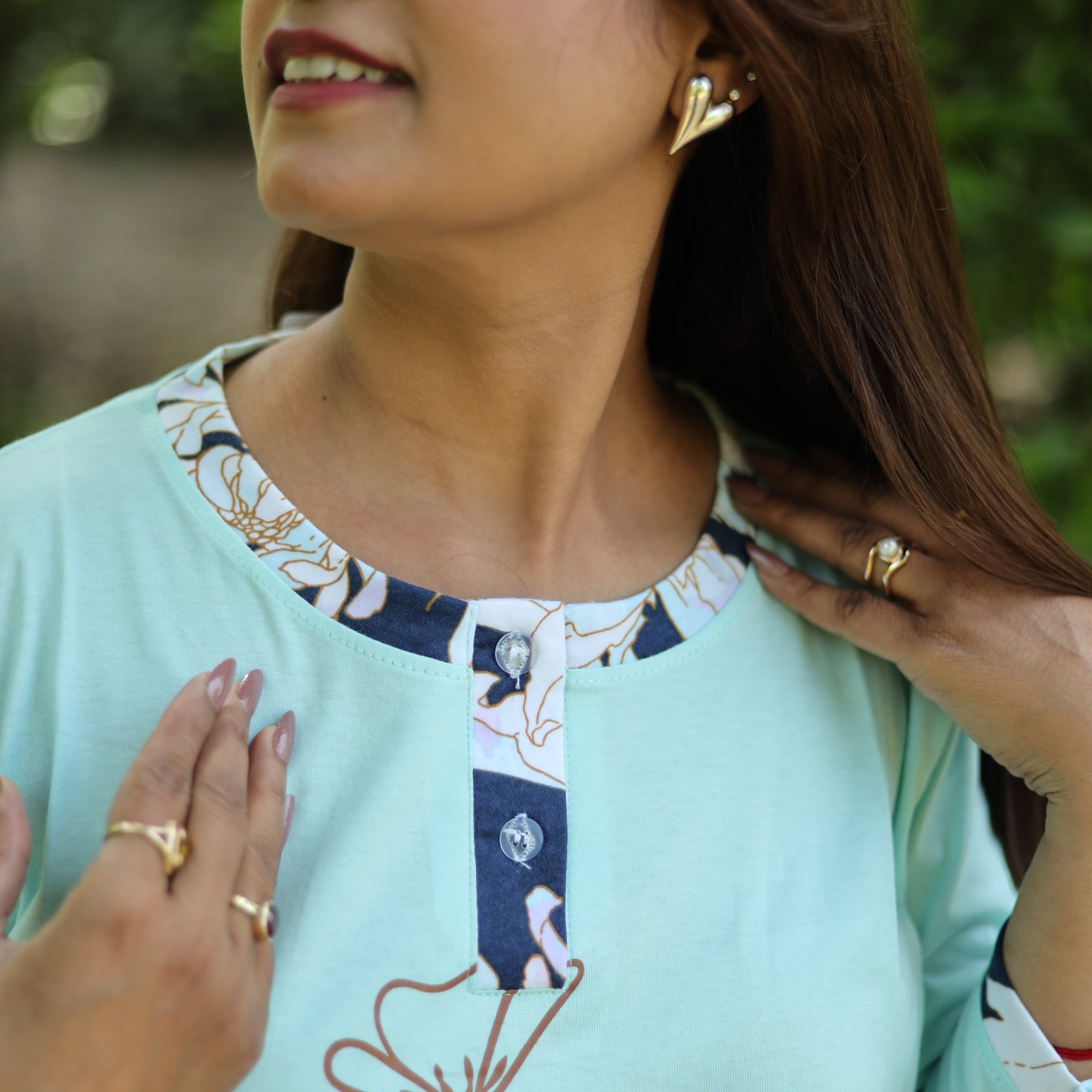 Sea Green Keep Going Long T-Shirt Pajama Set (LP3v02)