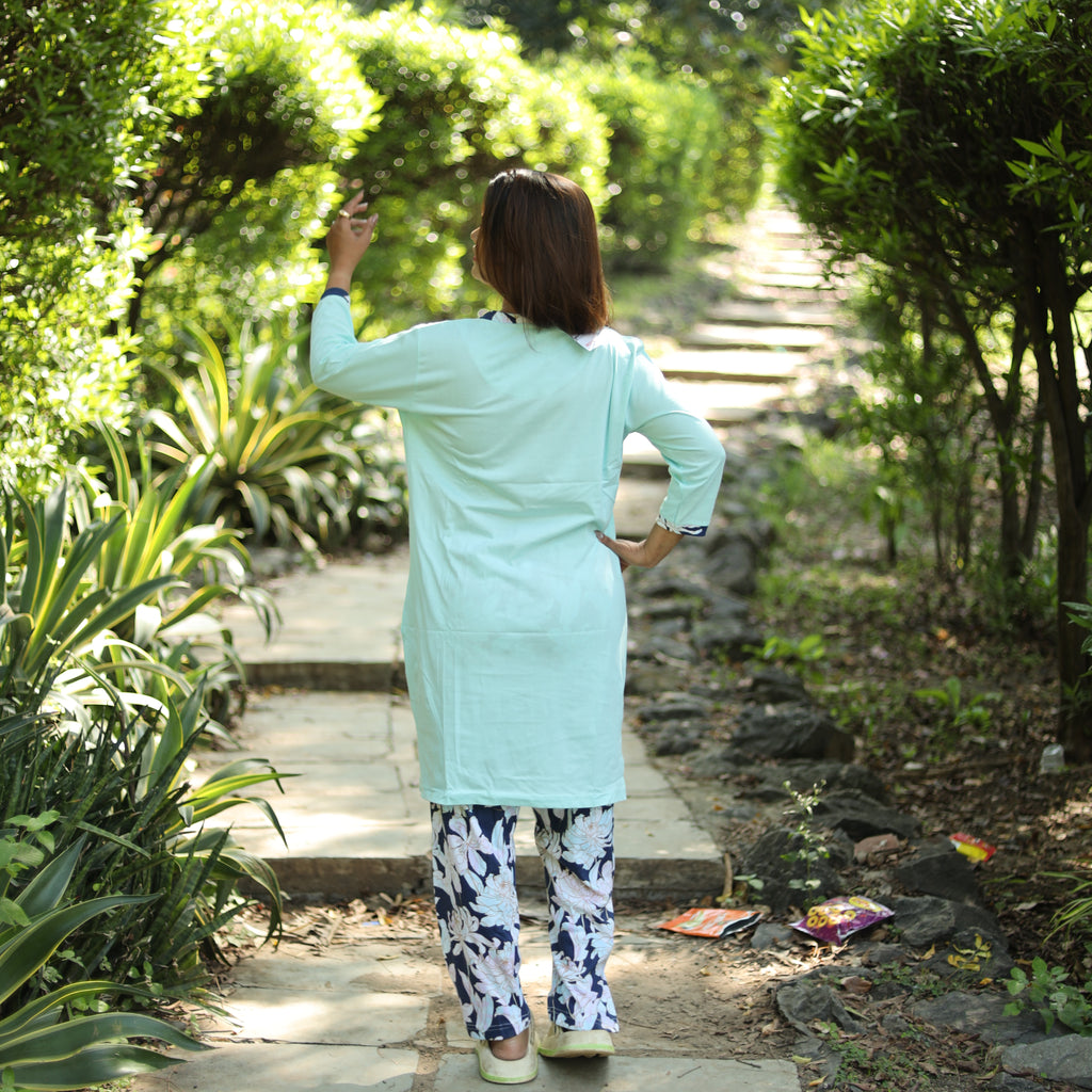 Sea Green Keep Going Long T-Shirt Pajama Set (LP3v02)