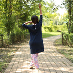 Dark Blue Blossom Long T-Shirt Pyjama Set (LP3v09)