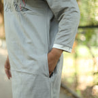 Grey Blossom Flower Long T-Shirt Pajama Set (LP3v11)