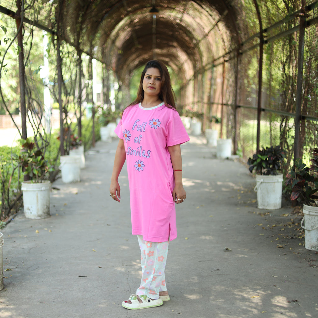 Full of Joy Pink Long T-Shirt Pajama Set (LP2v07)