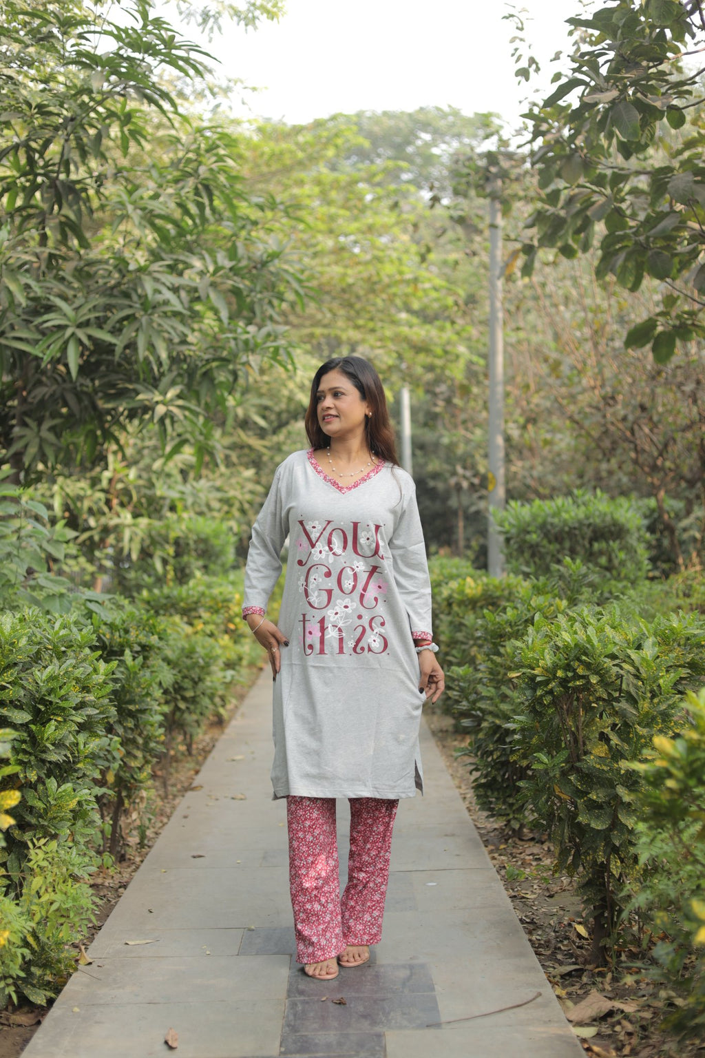 Elite Grey You Got This Long T-shit Pyjama Set (Lp04v04)