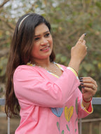 Pink Flower Long T-shirt Pyjama Set (LP04v06)