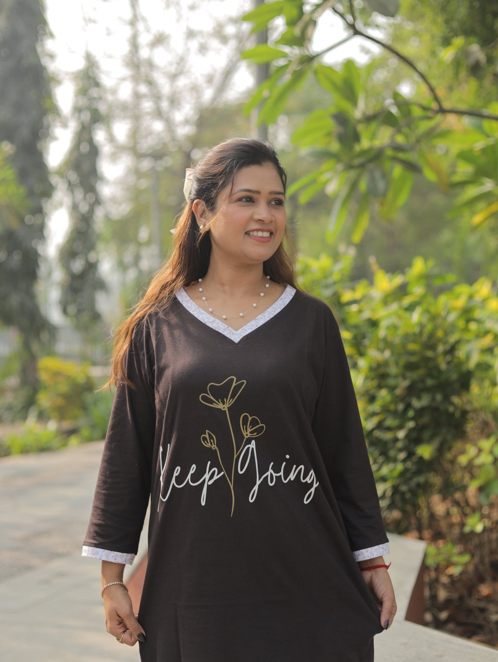 Elite Black "Keep Going" Long T-shirt Pyjama Set (Lp04v10)