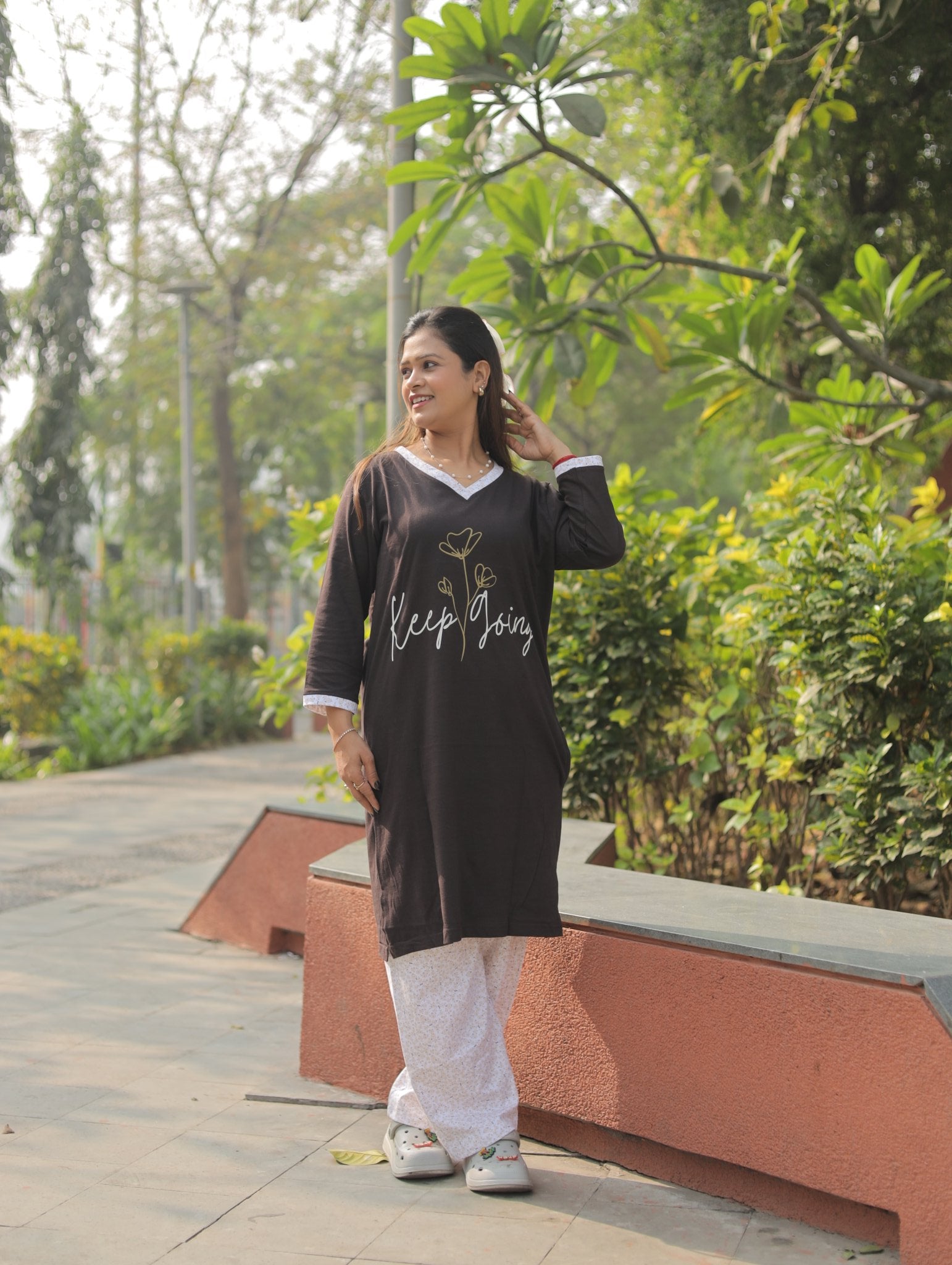 Elite Black "Keep Going" Long T-shirt Pyjama Set (Lp04v10)