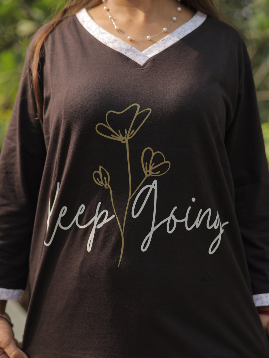 Elite Black "Keep Going" Long T-shirt Pyjama Set (Lp04v10)