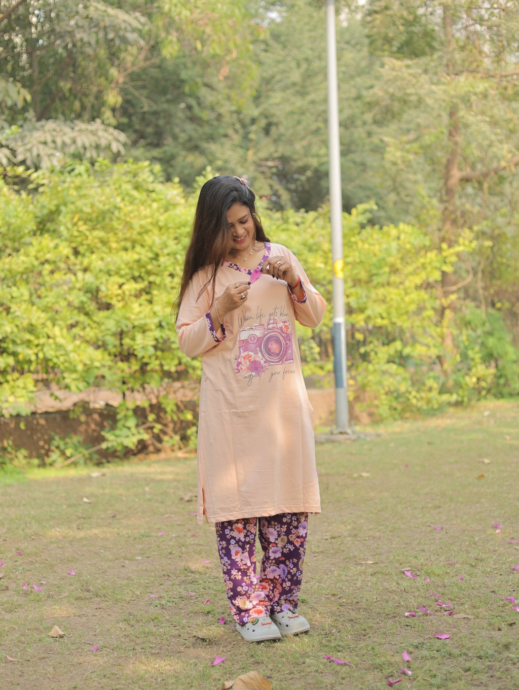 Peach "Your Focus" Long T-shirt Pyjama Set (Lp04v01)