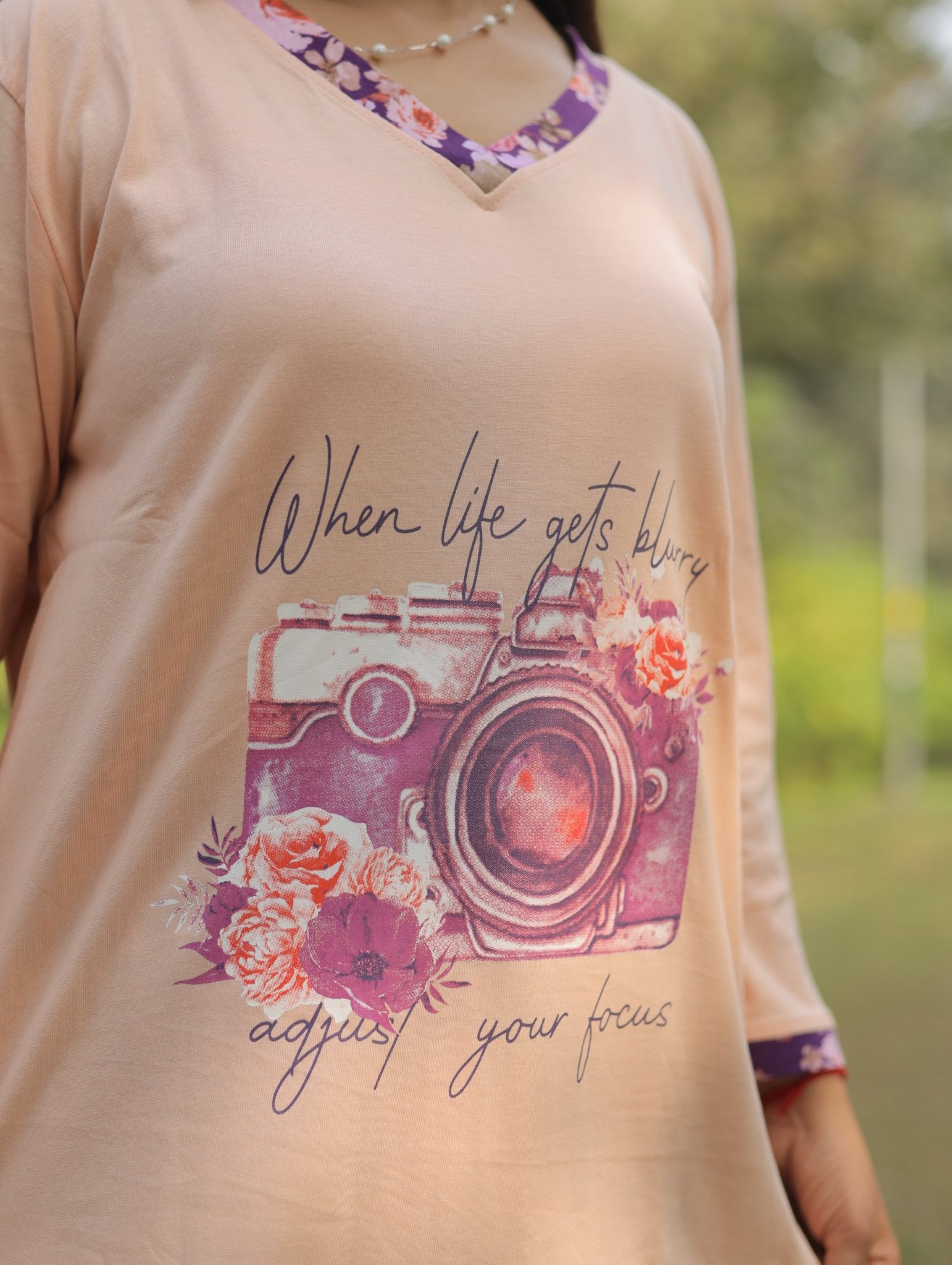 Peach "Your Focus" Long T-shirt Pyjama Set (Lp04v01)