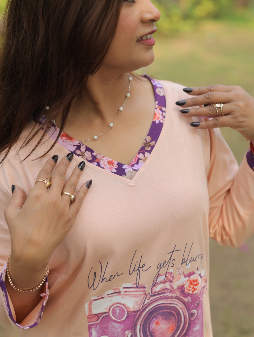 Peach "Your Focus" Long T-shirt Pyjama Set (Lp04v01)