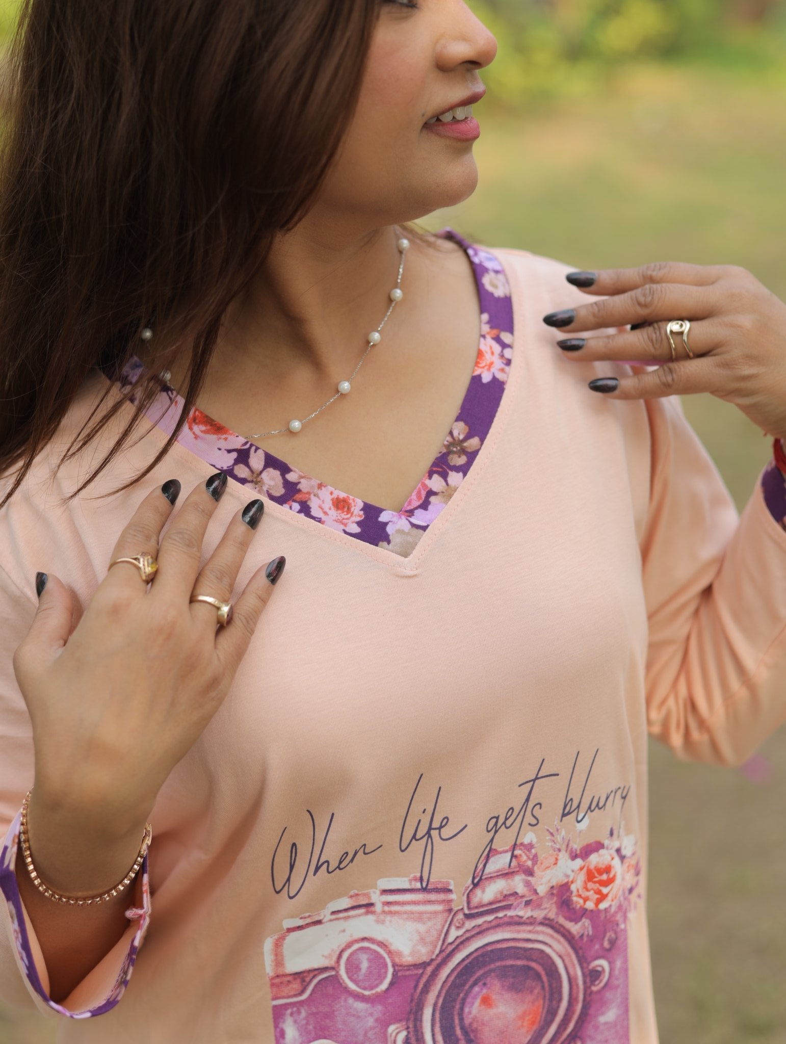 Peach "Your Focus" Long T-shirt Pyjama Set (Lp04v01)