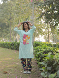 Elite Sea Green - Flower Long T-shirt Pyjama Set (Lp04v07)