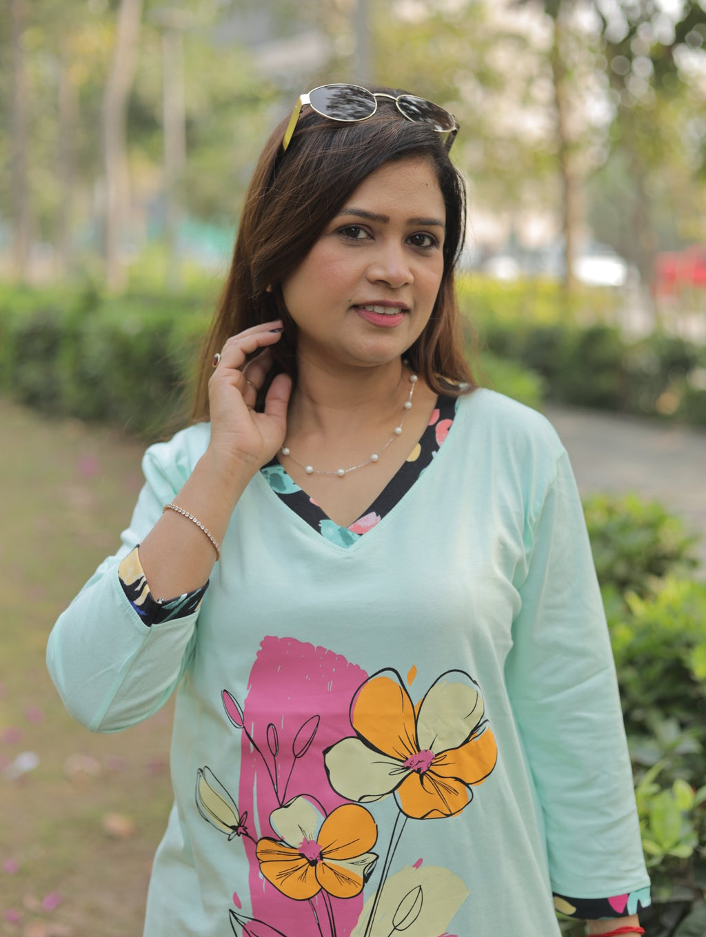 Elite Sea Green - Flower Long T-shirt Pyjama Set (Lp04v07)