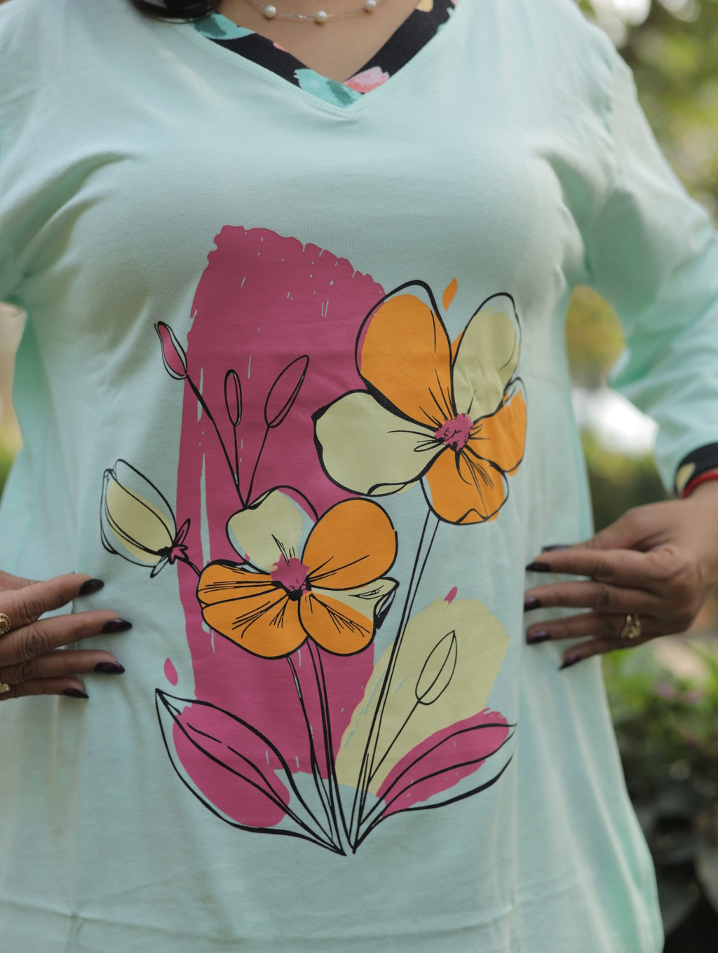 Elite Sea Green - Flower Long T-shirt Pyjama Set (Lp04v07)