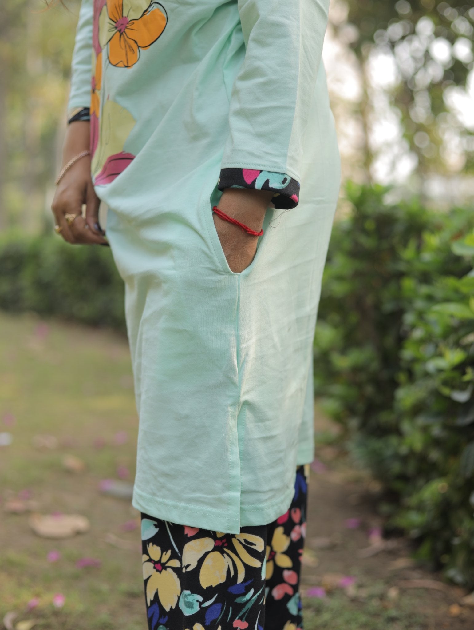 Elite Sea Green - Flower Long T-shirt Pyjama Set (Lp04v07)