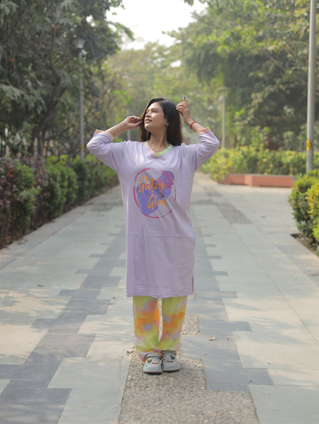 Lavender Glitzy Glam Long T-shirt Pyjama Set (Lp04v02)