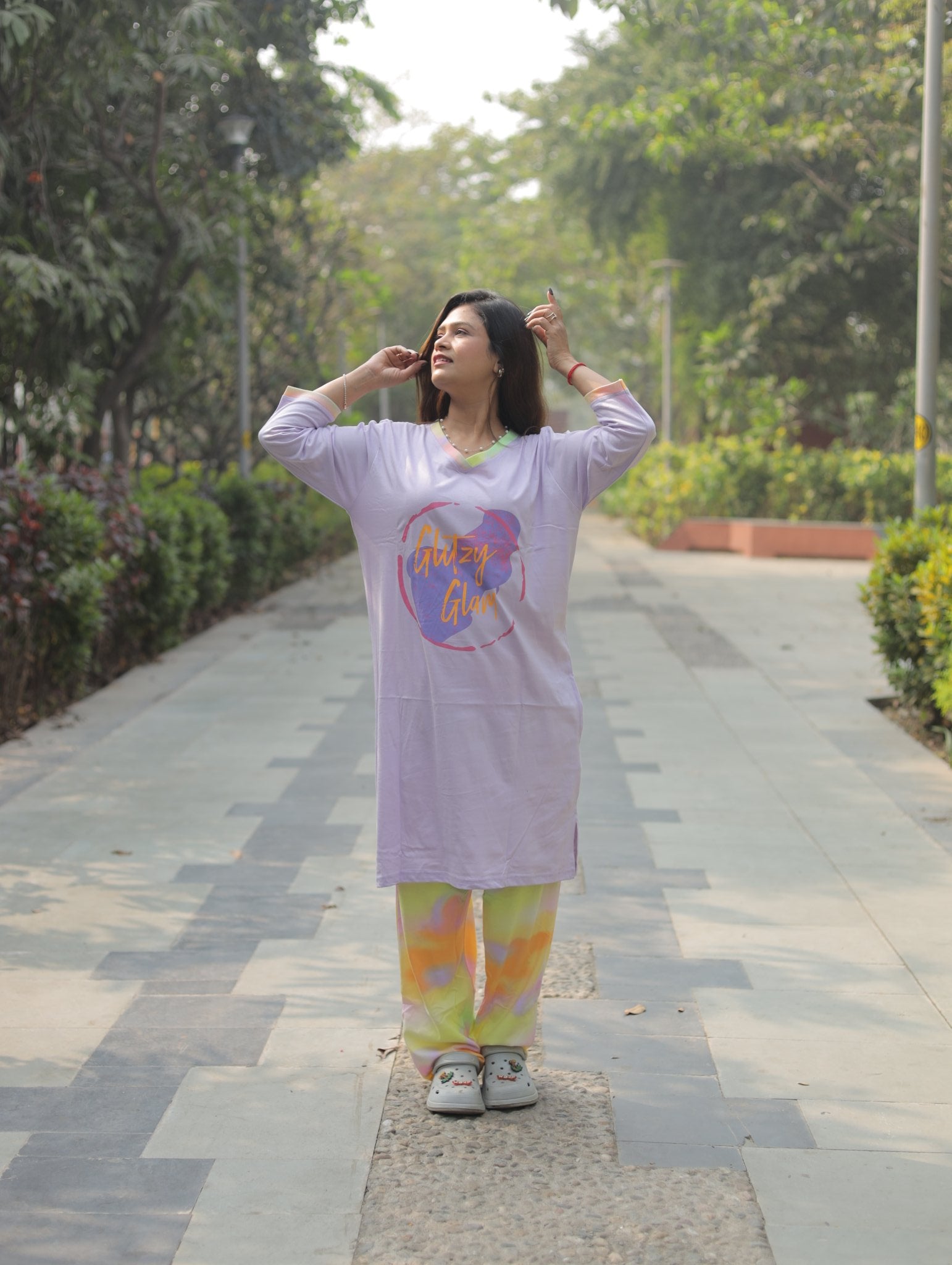 Lavender Glitzy Glam Long T-shirt Pyjama Set (Lp04v02)