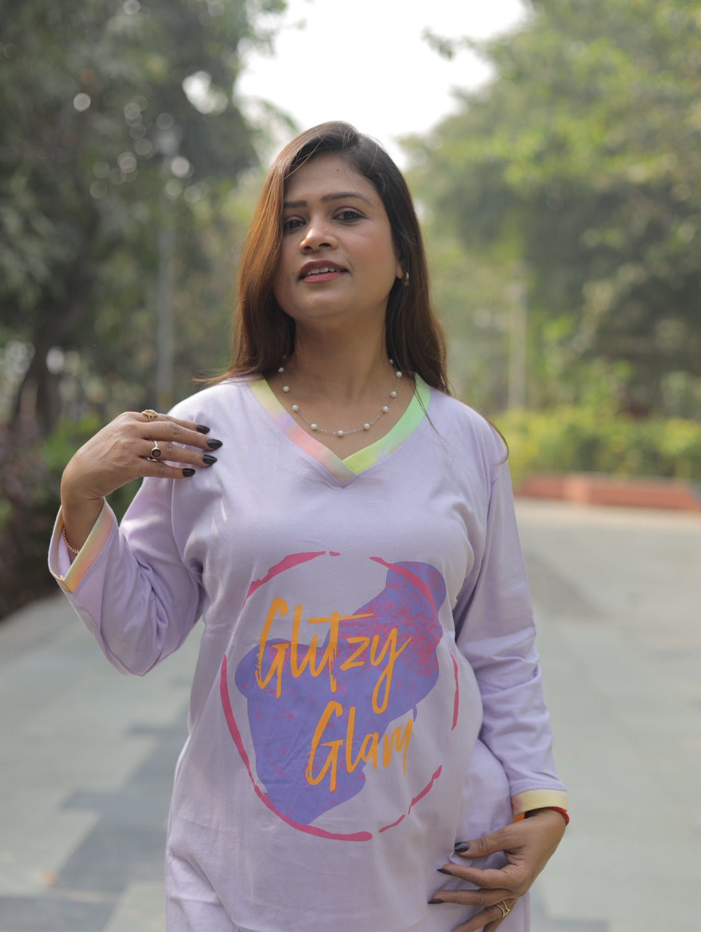 Lavender Glitzy Glam Long T-shirt Pyjama Set (Lp04v02)