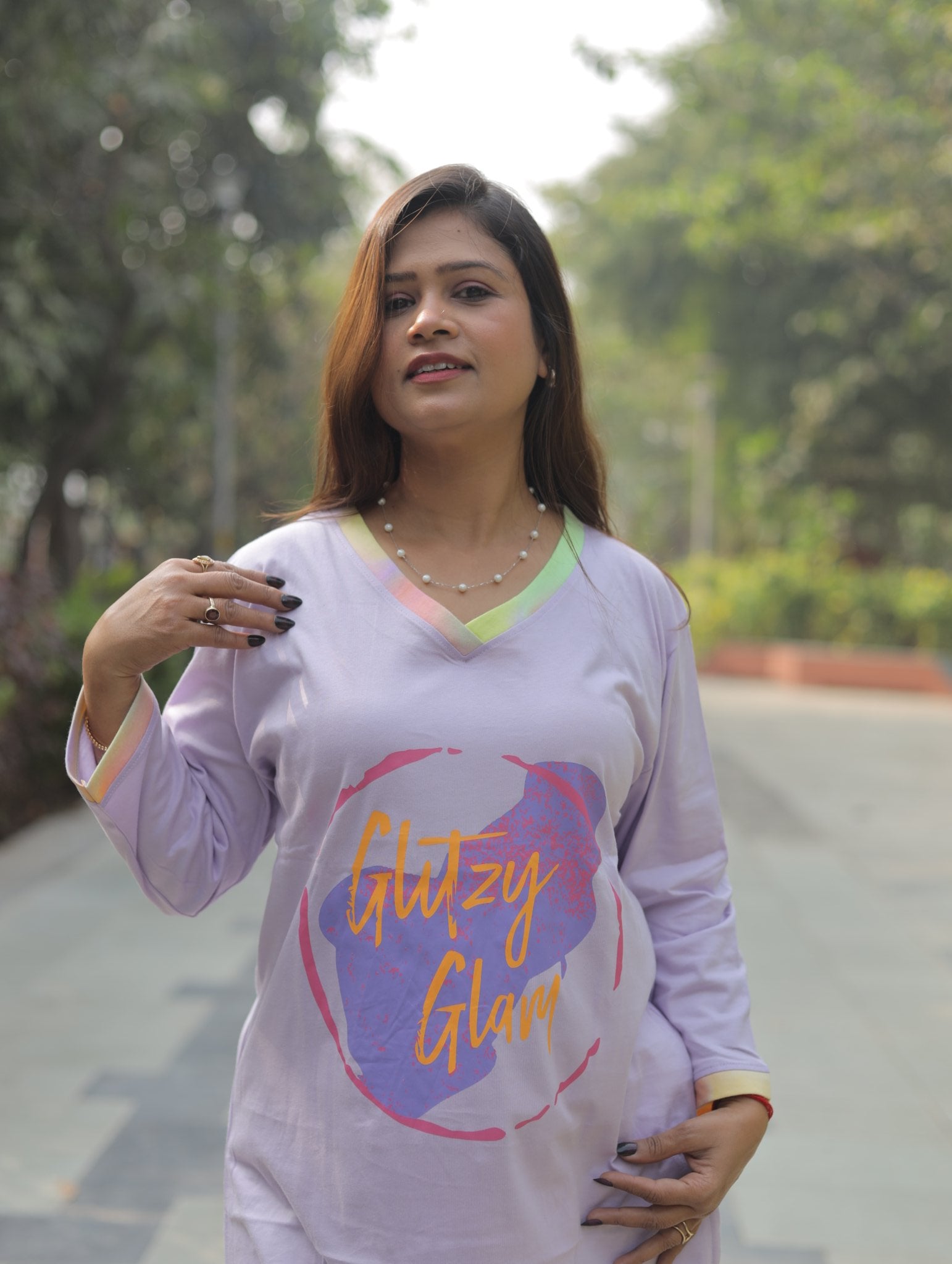 Lavender Glitzy Glam Long T-shirt Pyjama Set (Lp04v02)