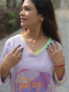 Lavender Glitzy Glam Long T-shirt Pyjama Set (Lp04v02)