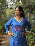 Dark Blue Live Life Long T-shirt Pyjama Set (Lp04v03)