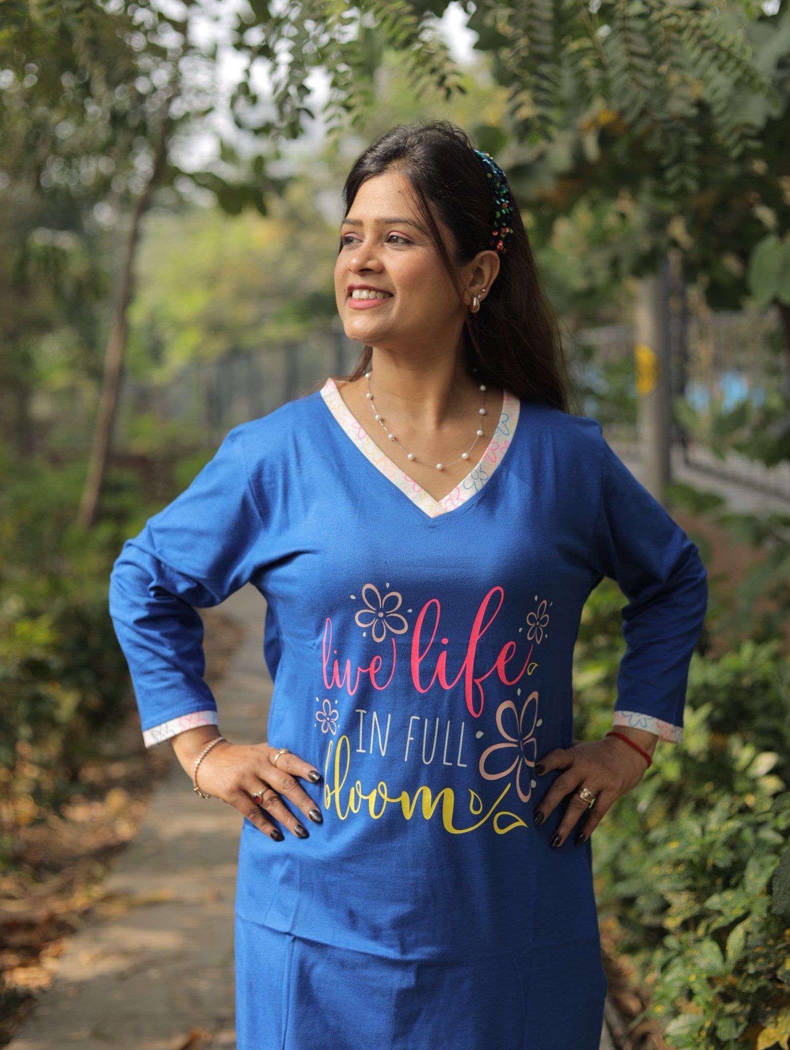 Dark Blue Live Life Long T-shirt Pyjama Set (Lp04v03)