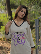 Elite Grey Good Vibes Long T-shirt Pyjama Set (Lp04v09)
