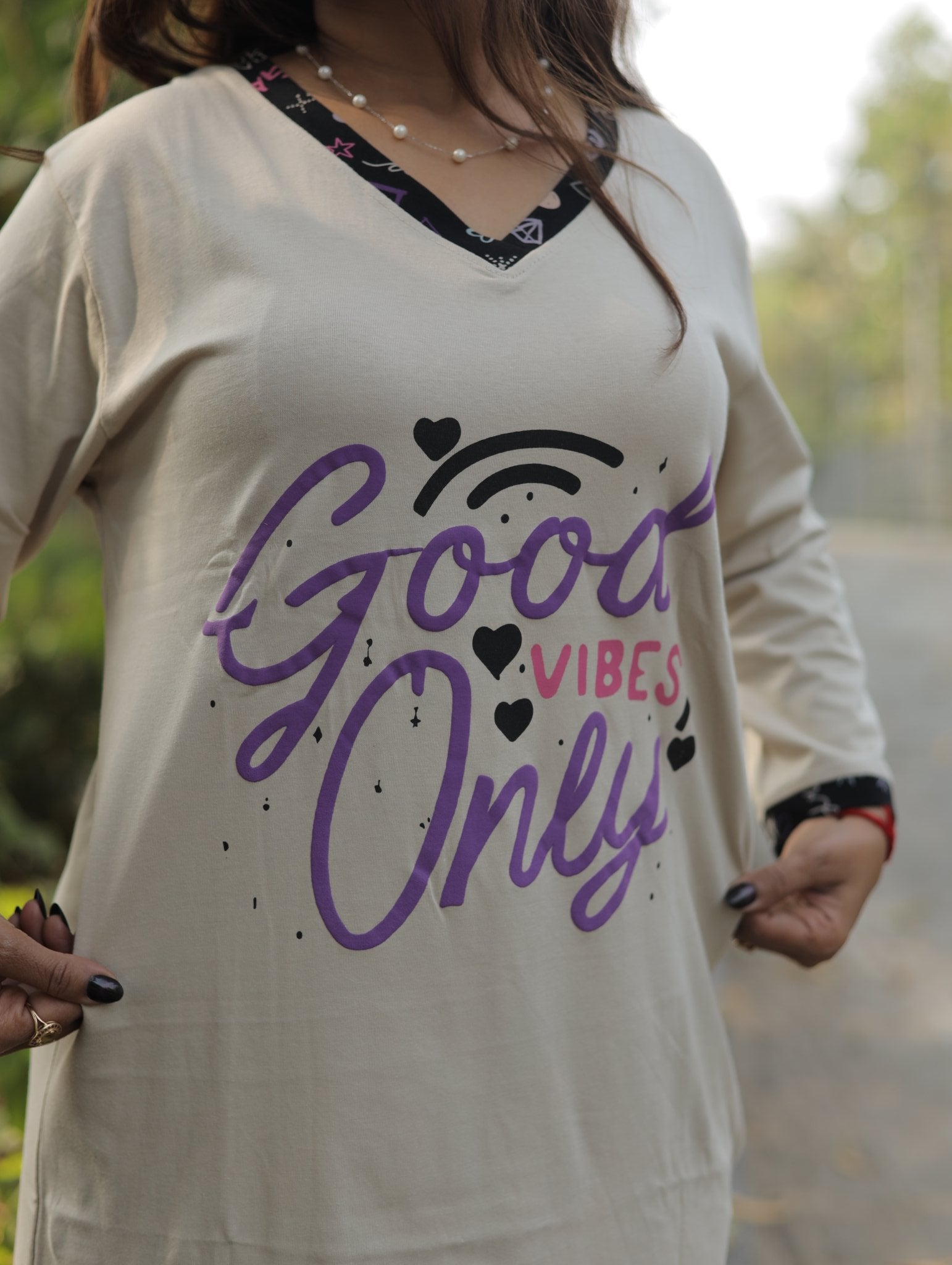 Elite Grey Good Vibes Long T-shirt Pyjama Set (Lp04v09)