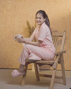 Peach Houndstooth Print Button Down Night Suit Set (MTF2v04)