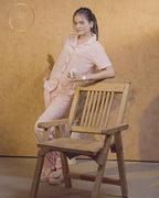 Peach Houndstooth Print Button Down Night Suit Set (MTF2v04)