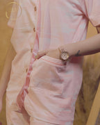 Peach Houndstooth Print Button Down Night Suit Set (MTF2v04)